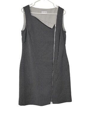 Calvin Klein Black & White Asymmetrical Zip Midi Dress